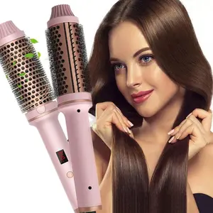 Hot Round Brush Styler - Thermal Brush for Curling & Straightening, Heated Curling Brush with Negative Ion, Dual Voltage for Travel, Medium-Length Hair