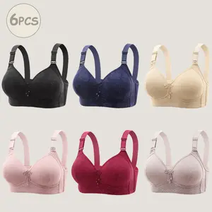 6pcs Sports Style Wireless Gathering Bra Adjustable Floral Lace Comfortable Fit Bra for Everyday Wear Breathable Printing Flower Bralette Pieces
