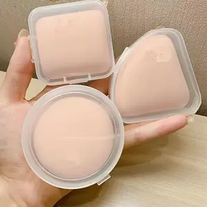 3pcs Round Square Triangle Drop Shape Portable Cosmetic Powder Puff Makeup Sponge with Container Foundation Puff with Case Cushion Puff with Box for Travel Women Makeup Tool