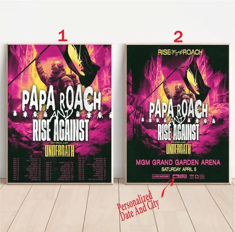 Custom Papa Roach + Rise Against + Underoath Tour 2025 Poster