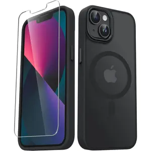 for  14 Case,  13 Case, with 1 Screen Protector, Matte  Slim Phone Cover, Support for Magsafe, Shockproof Protection Translucent Frosted ,Black