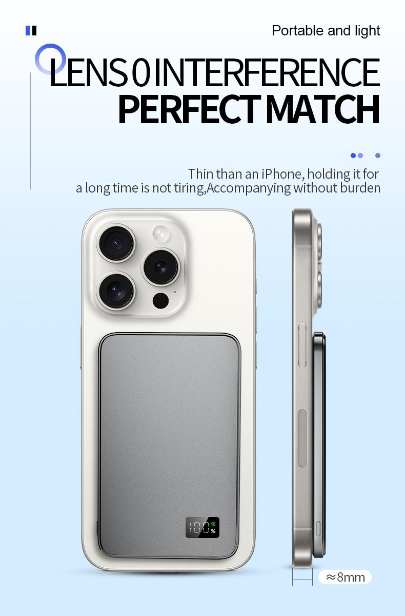 WESECUU 3-in-1 Wireless Power Bank 5000mAh 15W Fast Charging Ultra-Strong Magnets Metallic Body Design Compatible with MagSafe iPhone Models