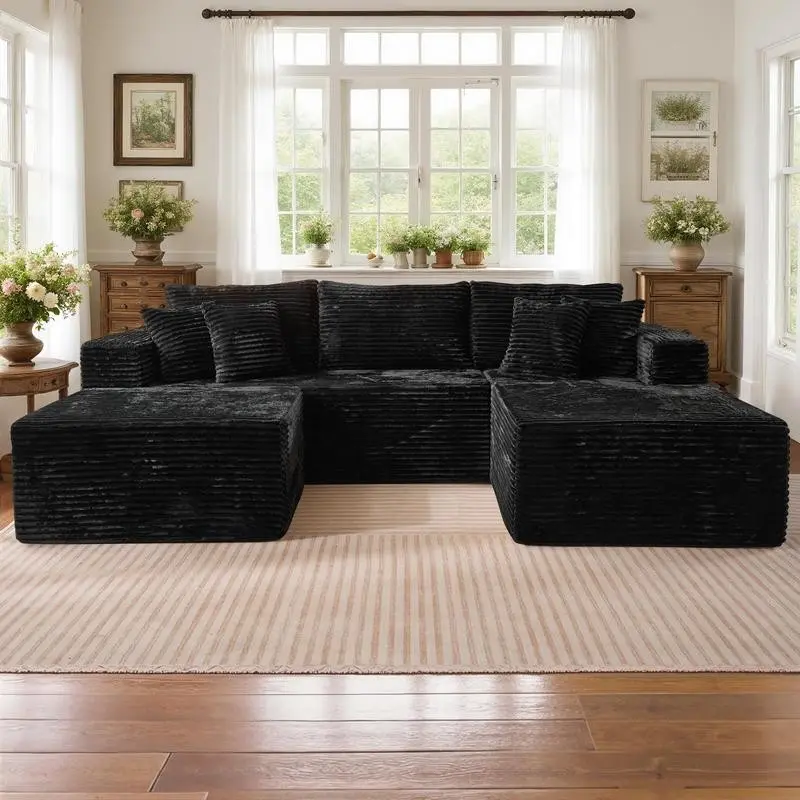 Black-Right Chaise With Ottoman