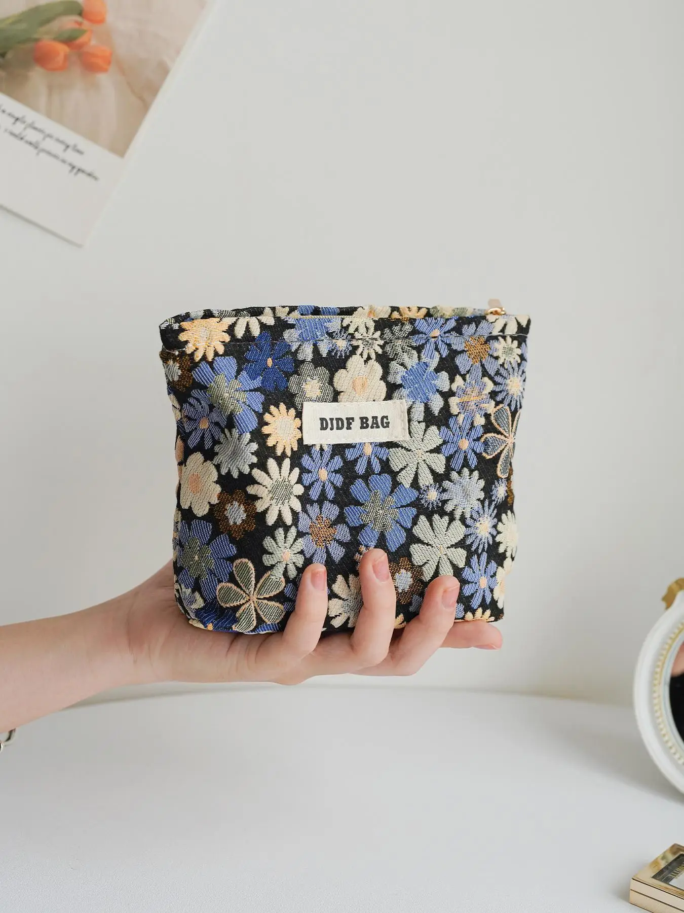 Floral Pattern Mini Makeup Bag, Portable Cosmetic Storage Bag, Zipper Makeup Organizer Pouch, Pouch Bags, Casual Trendy Versatile High-quality Daily B