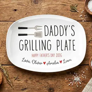 Personalized Daddy’s Grilling Plate – Custom Father’s Day Plastic Platter Gift for Dad