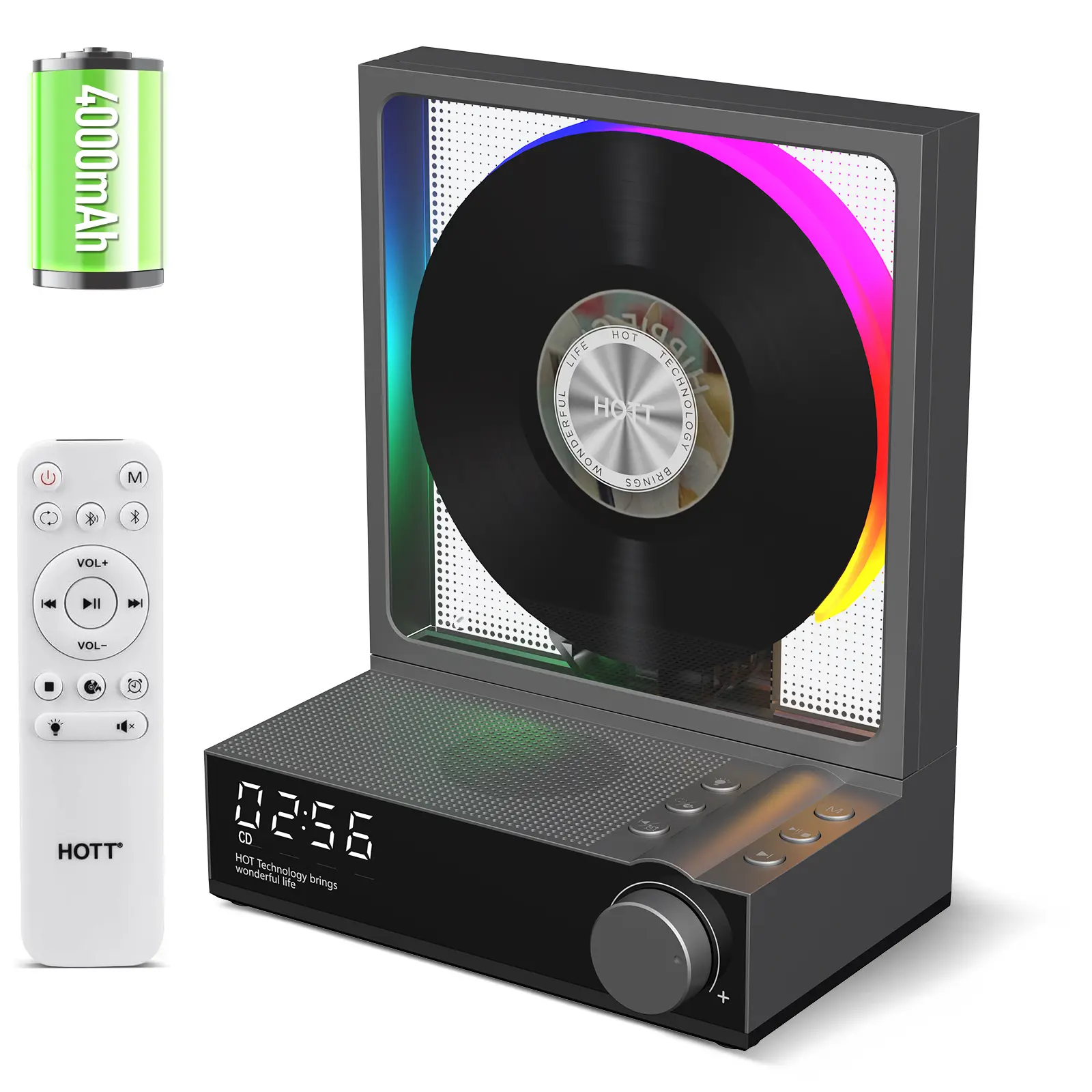 HOTT C229 Portable CD Player,Retro Bluetooth 5.3 CD Players for Home,Music Player with HiFi Speaker,4000mAh Recheageable/Remote Contro/RGB Night Light/Sleep Timer/U Disk/Micro SD/AUX Desktop CD Players