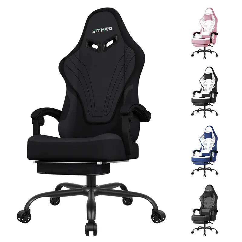 Gaming Chair, Big and Tall Gaming Chairs for Adults with Footrest and Lumbar Support, Comfortable Ergonomic Fabric Computer Chair 400 lbs, 360° Swivel, Height Adjustable Video Gamer Chair