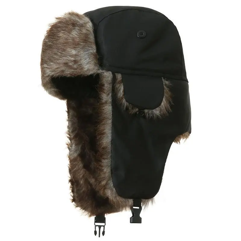 Unisex Faux Fur Reflective Cotton Aviator Trapper Hat - Windproof Outdoor Hiking Cap, Warm Winter Headwear for Cold Weather Outdoor Activities, Outdoor Hiking Hat