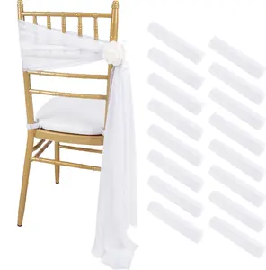 White Chair Sashes 16 Packs 8ft Long Aisle Wedding Chair Back Side Decorations Fabric Sheer Church Tulle Chair Drapes Bulk Hand Flowers