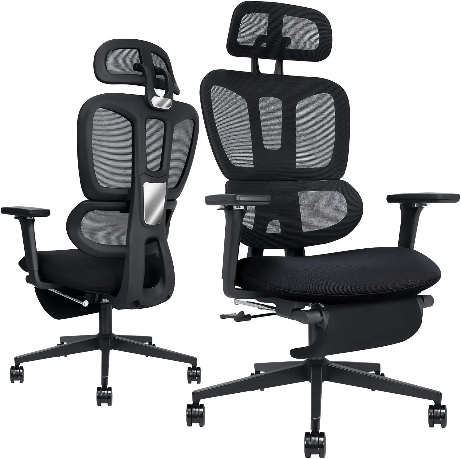 Contemporary Split Dual-Back Ergonomic Office Chair with Mesh Fabric, 4D Adjustable Armrest, 90°-135° Reclining, Retractable Footrest, Easy Setup Breathable Computer Chair for Work & Gaming