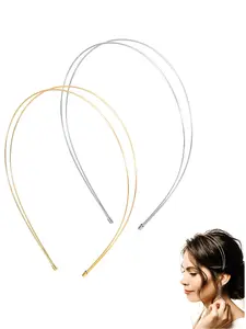 2 pieces of minimalist metal headbands, silver and gold women's headbands, fashionable double ended headbands, metal headbands suitable for any hairstyle and hair accessory, Thin, Headband Set