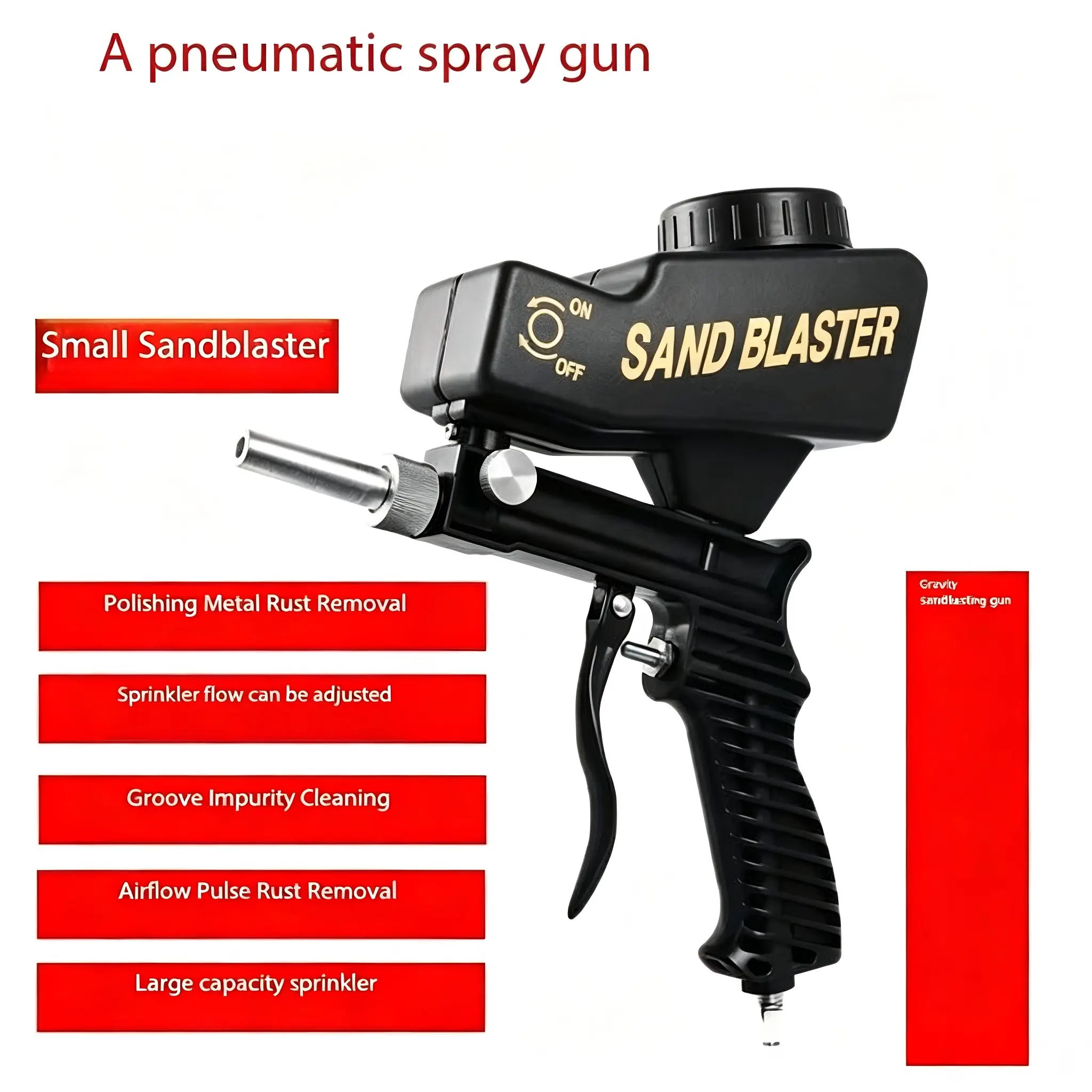 Portable Pneumatic Sandblasting Gun with Handheld Grip, Adjustable Flow Efficient Lightweight Tool for Metal Rust Removal, Paint Removal, Auto Hardware Renovation