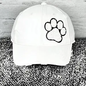 Dog Paw White & Black Glitter Chenille Embroidered Patch