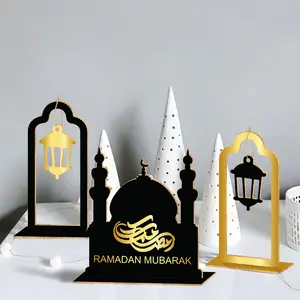 3-piece set of wooden tabletop signage center decorations for Eid Mubarak and Ramadan Kareem | Manufacturing process, non small decoration, suitable for Muslim Islamic tabletop decoration Stylish Religious Decor