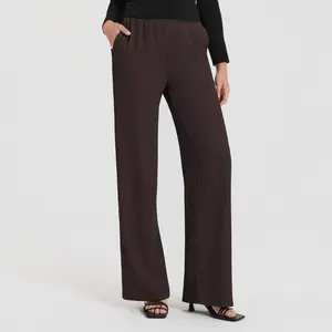Women's High-Rise Textured Pull-On Pants - A New Day Brown S