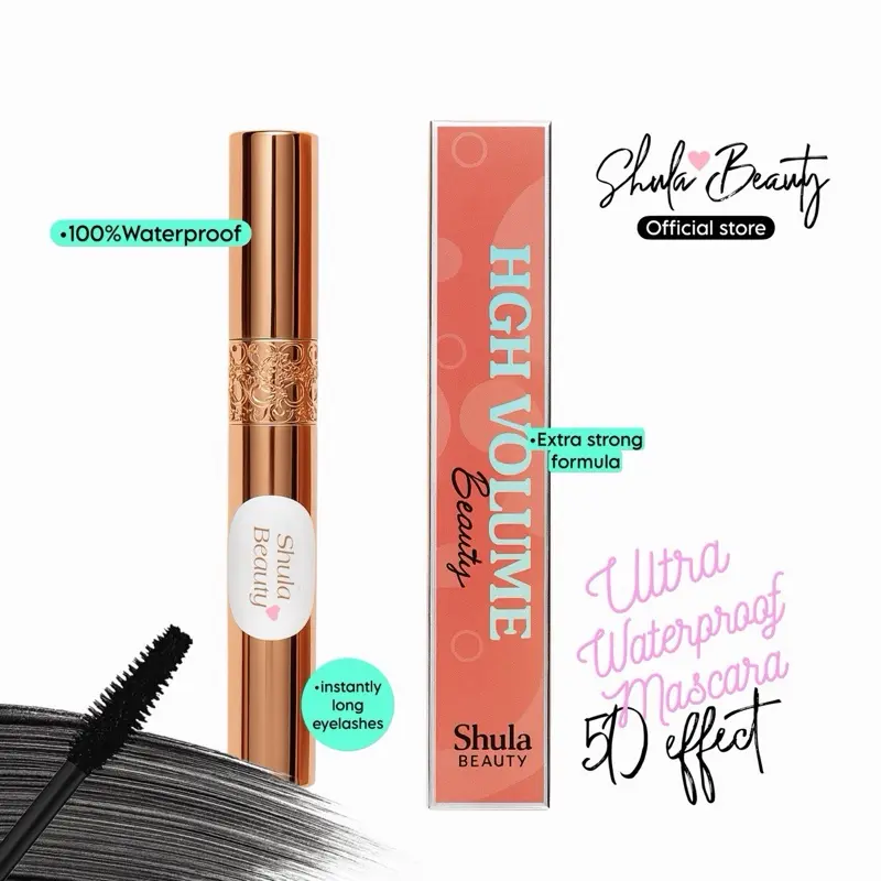 ShulaBeauty Ultra Waterproof High Volume Voluminous Lengthening Mascara - Splashproof & Long Lasting Cosmetic for Dramatic Lash Lift