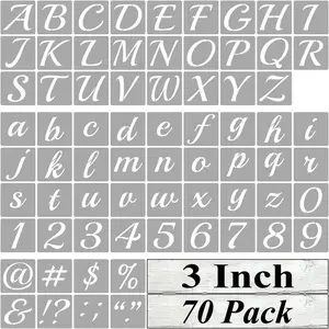 3 Inch Alphabet Letter Stencils for Painting 70 Pack Reusable Cursive Letter Number Stencils for Wood Chalkboard Wood Signs & Wall Art