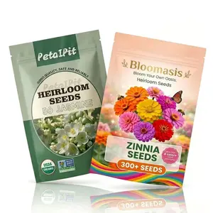 USDA Organic Non-GMO Heirloom Flower Seeds Combo - 50 Double Petal Fragrant Jasmine, 300+ Colorful Zinnia Variety Pack