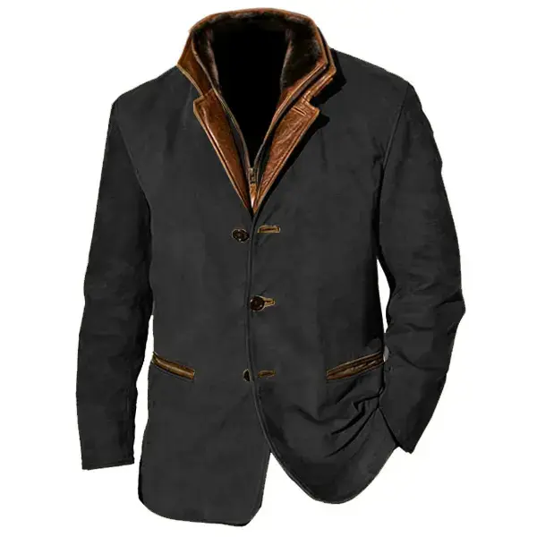 Men’s double-breasted suit jacket, long-sleeve buttoned outerwear, vintage casual men’s suit top, men’s vintage double-breasted mock lapel jacket, long-sleeve casual fashionable men’s top