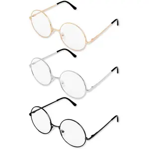 Big 2-Inch Clear Lens Round Glasses Set of 3 Cos Metal Frame  Circular Glasses Circle Eyeglasses for Adult Women Men