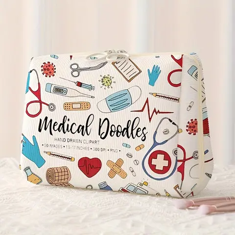 Medical Tool Print Makeup Bag, Casual Fashion Multi-functional Makeup Bag, Travel Makeup Bag, Suitable for Leisure Travel, Business Trips, Travel Cosmetic Bag, Cosmetic Pouch, Cosmetics Bag, Travel Beauty Bag, Cosmetic Travel Bags