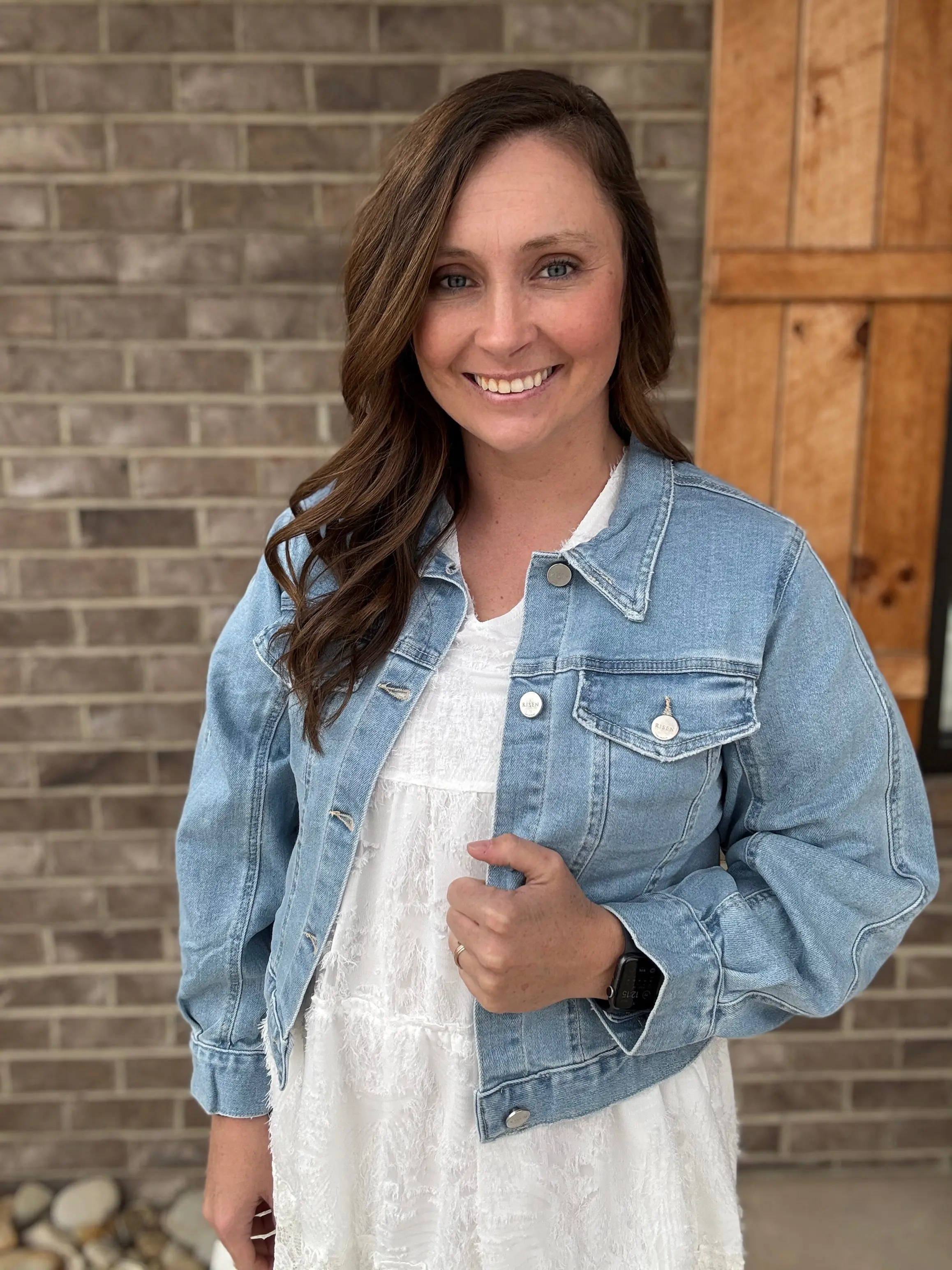 Light Wash Balloon Sleeve Denim Jacket by Risen Jeans