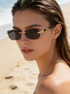 Unisex Lightweight Rimless Square Sunglasses, Metal Frame Fashion Eyewear, Modern Glasses for Beach, Travel & All Occasions