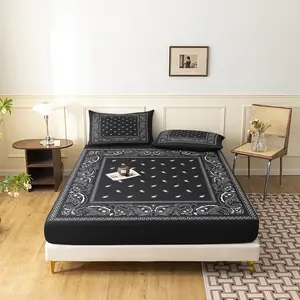 3pcs Fashion Paisley Bohemian Home High-Definition Digital Printed Fitted Sheet Set,For Home Bedrooms And Dormitories Mattress Protector(1 Fitted Sheet + 2 Pillowcase No Pillow)