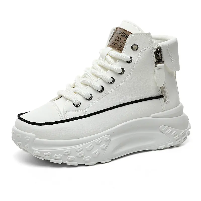 Ubetif Women's thick soled  casual sports shoes with comfortable soft sole and non slip outsole, casual shoes，White High-Top Lace-Up Shoes, Mid-Top Sporty Shoes That Are Comfortable, Breathable, And Stylish.