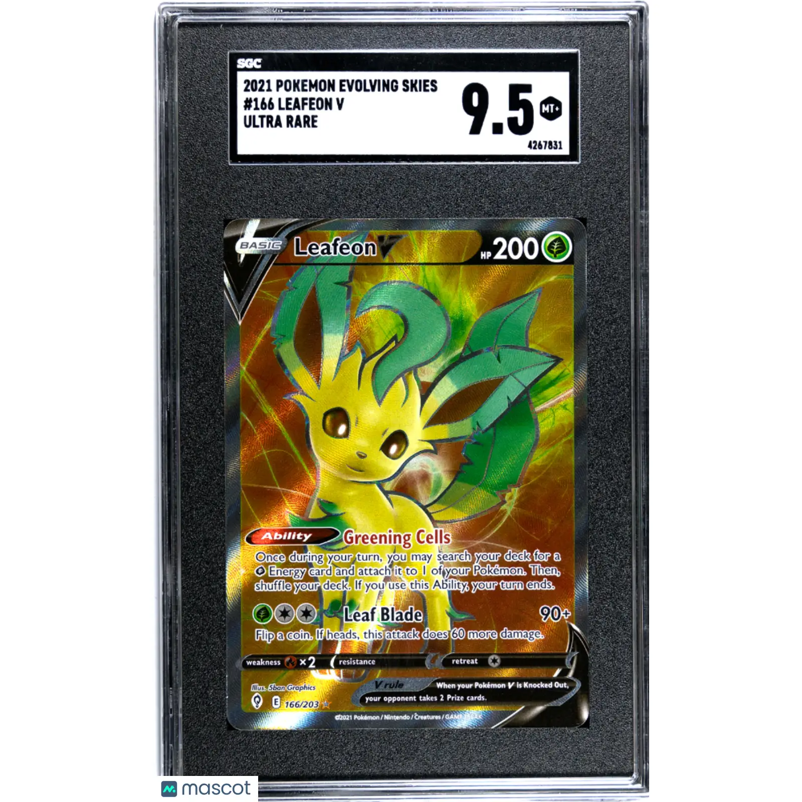 SGC 2021 Pokémon TCG Leafeon V #166 Full Art 9.5