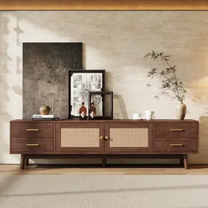ARCH 70inch Modern TV Stand with Rattan Doors for TVs up to 80", Media Console with Storage Space, 4 Drawers & Cable Holes, Entertainment Center for Living Room    RR