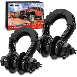 Nilight 3/4" D Ring Shackle with Towing Pulley 2 Pack 4.75 Ton (9500 Lbs) 7/8" Pin Heavy Duty Off Road Recovery Shackle with Isolators Washer Kit for Jeep Truck Tractor Vehicle ATV UTV Winch Strap Hook Synthetic Winch Rope Tension Rope Adjustable Ropes, 4
