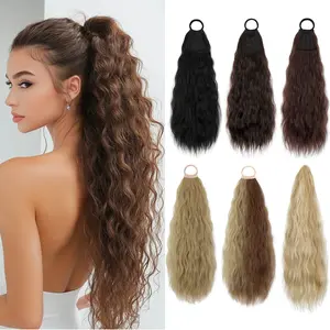 Dulchany Curly Wave Ponytail Extension with Hair Tie Hair 20 Inches Hair Wig Elastic Band Wave Fake Ponytail Wigs Accessories for Women Daily Synthetic Hairpieces Synthetic Hair Topper Loose Deep Wave
