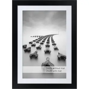 24x36 Poster Frame Black without Mat or 20x30 Picture Frame with Mat - Polished Plexiglass for Wall Vertically or Horizontally Display - Wall Mounting Hardware Included