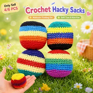 4/6 Piece Set of Fun Crocheted Hacky Sacks —Multicolored Crochet Juggling Balls,  Assorted-Color Soft Kickballs, Durable Footbags, Designed Specifically for Children and Beginners to Help Develop Hand-Eye Coordination