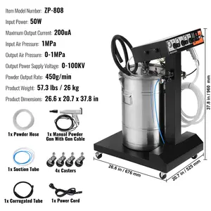 VEVOR Powder Coating System, 50 W 100KV Electrostatic Output Powder Coating Kit with 50L Powder Hopper, 450g Per Minute Powder Coating Machine with Spray Gun and Trolley Base, for Indoor and Outdoor