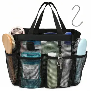 Shower Caddy Portable - Black Mesh Shower Caddy Bag Basket Tote For College Dorm Room Essentials Bathroom Gym Camp Quick Dry Shower Bags For Women Men With S Hook Makeup Bag Organizer Makeup Organiser Makeup Storage Makeup Holder Cosmetic Bag Cosmetic Sto