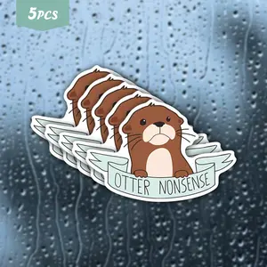 5Pcs Grumpy Otter Waterproof Vinyl Sticker, Self-Adhesive Decal, Suitable For Water Bottles, Laptops, Cars, Tablets, Ideal For Cute Aesthetic Fans, Otter Parents And Laid-Back Humor Lovers