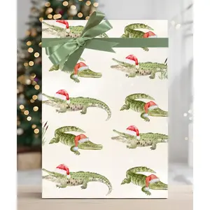 Christmas Gator Wrapping Paper, Cute Animal Packaging, Xmas Holiday Present Wrap