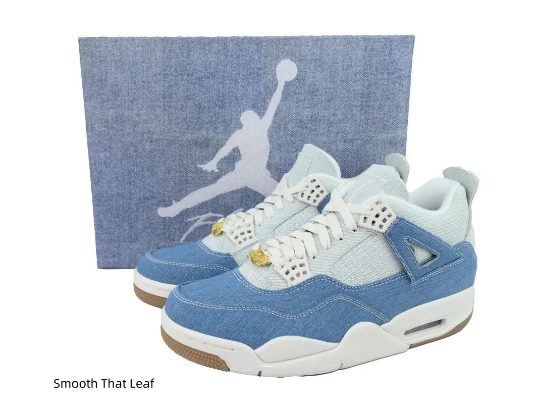 Blue Denim & Light White Mid Top Basketball Sneakers, Gold Lace Lock, Breathable Grid Mesh, Visible Air Cushion, Gum Rubber Outsole, Trendy Casual Street Shoes#MidTopSneakers #BasketballShoes #DenimSneakers