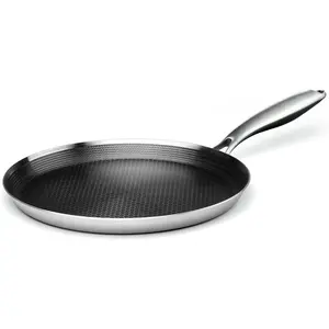 Stainless Steel Crepe Pan - 11inch Nonstick Crepe Pan, Stainless Steel Honeycomb Coating Pancake Pan, Non Stick Flat Skillet Tawa Dosa Tortilla Griddle Pan, Induction Compatible, PFOA Free