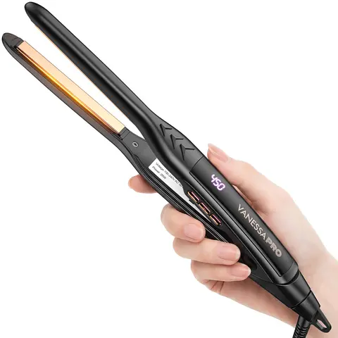 VanessaPro 0.3-Inch Small Titanium Flat Iron - Plug Powered Hair Styling Appliance, Portable Single Item for Short Hair Edges, Bangs