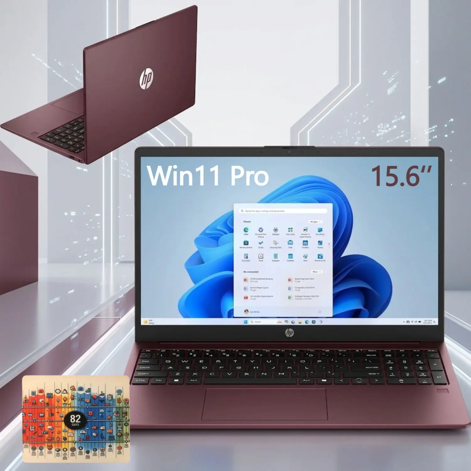 HP 15.6" HD Laptop | Intel N200 Processor, Up to 8GB RAM, 192GB Total Storage(128GB UFS+64GB SD Card), Windows 11 Pro, Glimmer Garnet, Bundle Accessories Included