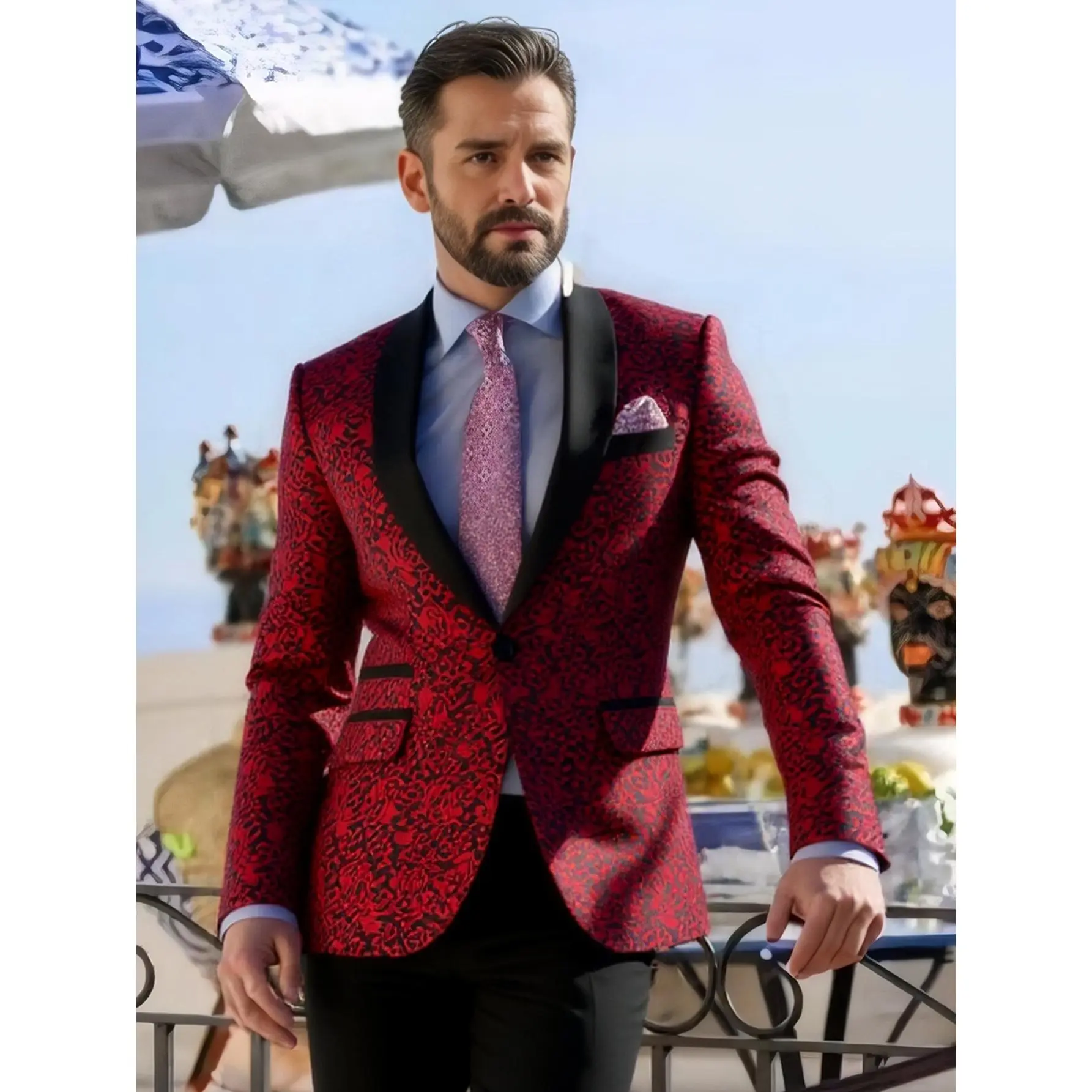 Men's Elegant Slim-Fitting Tuxedo Blazer - Formal Shawl Lapel Suit Jacket for Wedding, Prom