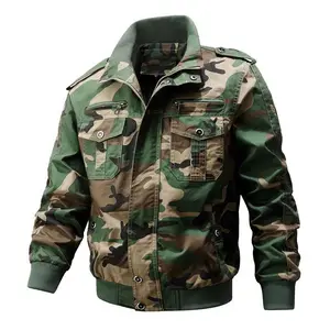 Men's Olive Green Military-Style Utility Jacket with Multiple Pockets Tactical Casual Outerwear