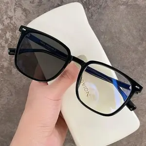 2026 New Photochromic Blue Light Blocking Glasses - Ultra-Light Square Thick Frame Fashion Non-Prescription Eyewear for Men, Office & Driving Use