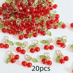 20Pcs Cute Mini Cherry Pendants Bohemian Handmade Fruit Pendant Accessories for Necklaces, Earrings, Bracelets, DIY Cherry Charms, Red Accessory Decorations Set