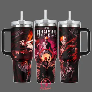 Ichigo Kurosaki Bleach Vasto Lorde Hollow Form Stainless Steel Insulated Travel Tumbler With Handle 20oz 40oz Anime Dark Aura Wrap Design