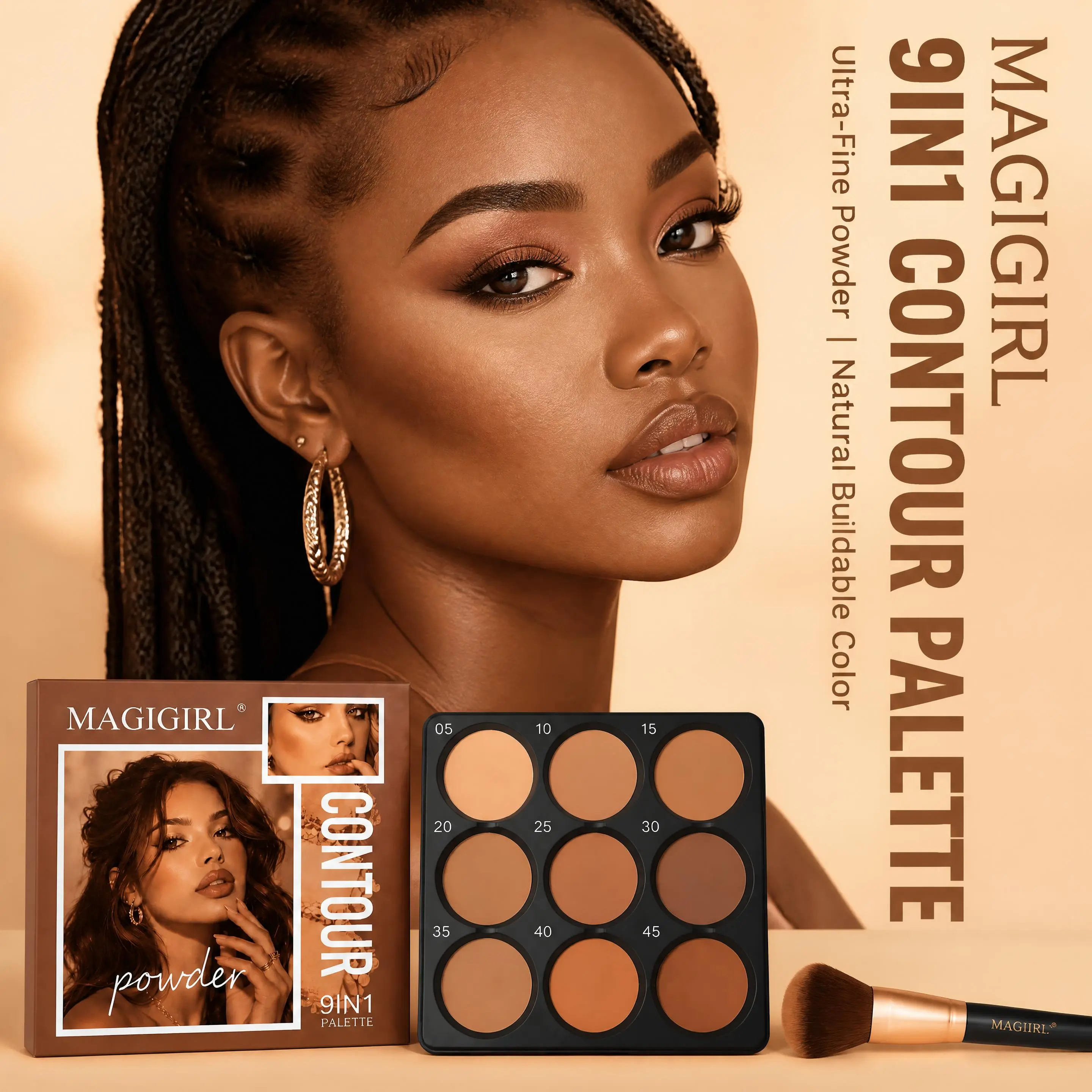 MAGIGIRL Contour Palette 9 Shades – Bronzer, Highlighter & Sculpting Powder for All Skin Tones