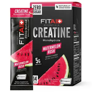 FITAID Creatine Powder Sticks Watermelon Rush –Clean 5g Creapure Creatine for Muscle Recovery & Strength | Zero Sugar | On-the-Go Supplement